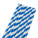 Canudo de Papel Listrado Azul D8mm 19,7cm 100un - Inoven