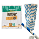 Canudo de Papel Listrado Azul D6mm 19,7cm 100un - Inoven