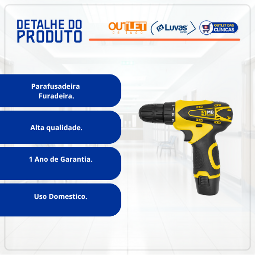 Parafusadeira eletrica 12v 780 sem ponteiras + 1 ano de garantia - MB TOOLS