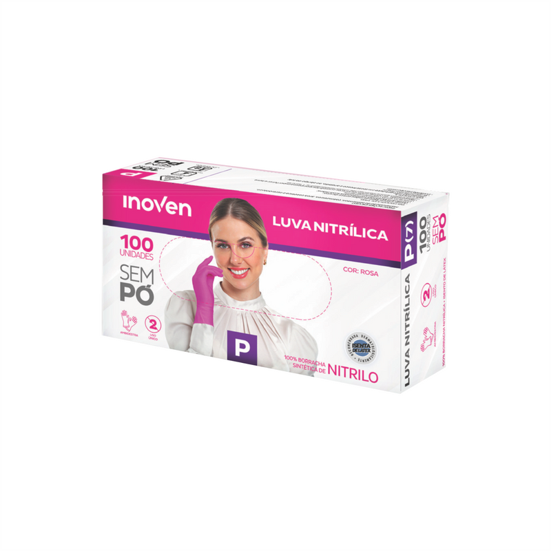Luva Nitrílica Rosa Sem Pó 100un - Inoven