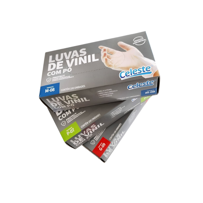 Luva de Vinil Com Pó 100un - Celeste