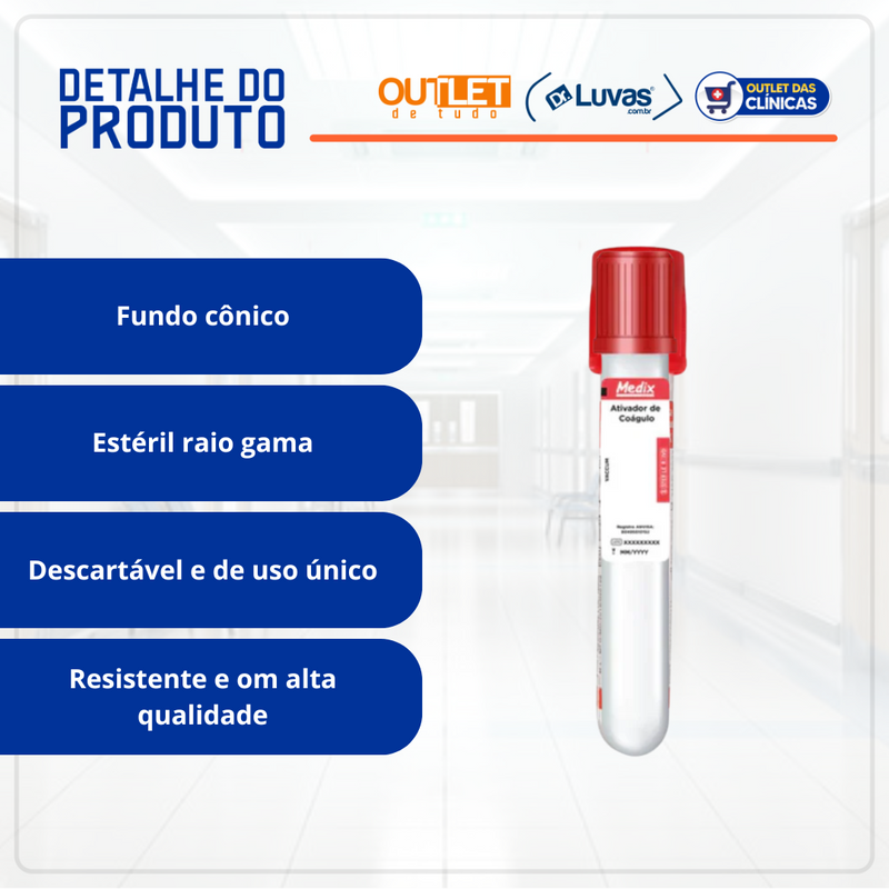 Tubo Ativador de Coagulo 9,0ml 16X100 com 100un - Medix