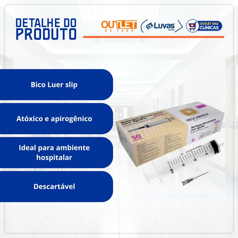 Seringa 20ml Com Agulha 25x0,7cm 50un - Descarpack