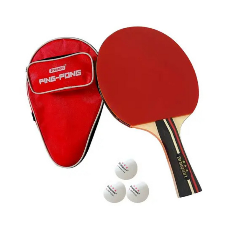 Kit Tênis de Mesa 1 Raquete + 3 Bolinhas + Estojo - Brasport MB