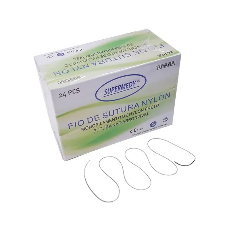 Fio De Sutura Nylon 2-0 Com Agulha Curva 30mm 24un - Supermedy