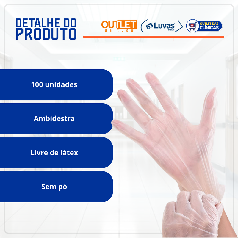 Luva de Vinil Sem Pó 100un - Nobre
