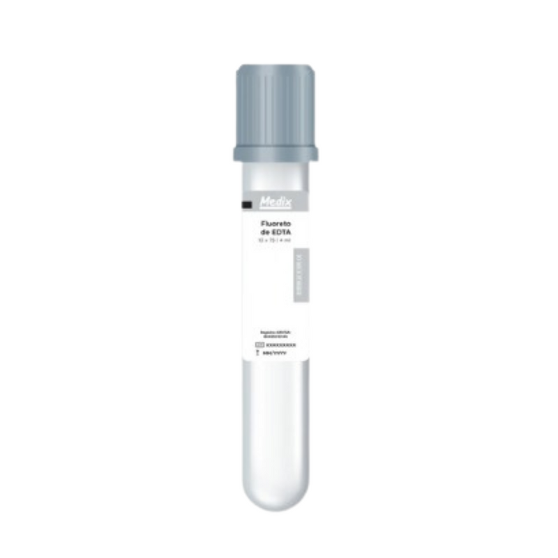 Tubo Coleta Vácuo Fluoreto de EDTA 2ml Tampa Cinza 13x75mm 100un - Medix