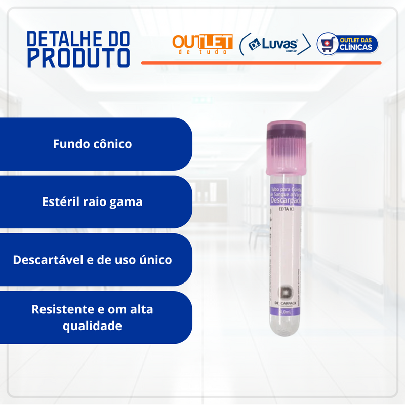 Tubo EDTA K3 4.0ml Tampa Roxa 100un - Descarpack