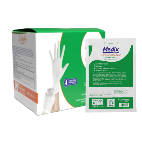 Luva de Látex Cirúrgica Estéril Sem Pó 50 Pares - Medix
