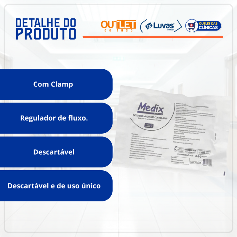 Extensor 2 Vias Com Clamp 40un - Medix