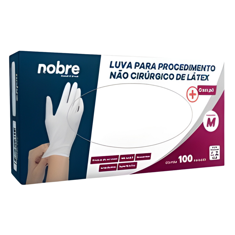 Luva de Procedimento Látex Branca Com Pó 100un - Nobre