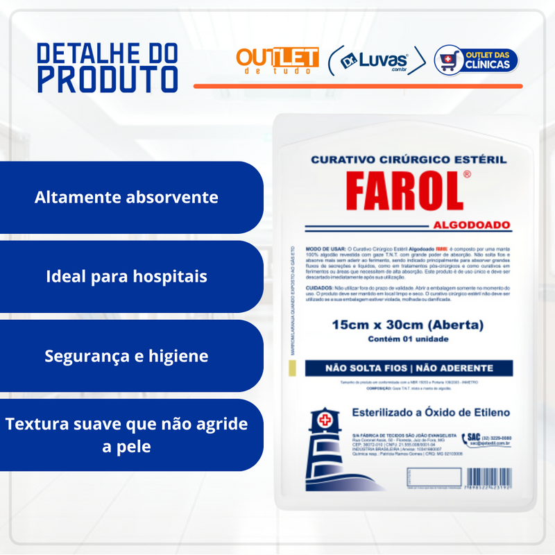 Curativo Algodoado Estéril 15x30cm - Farol