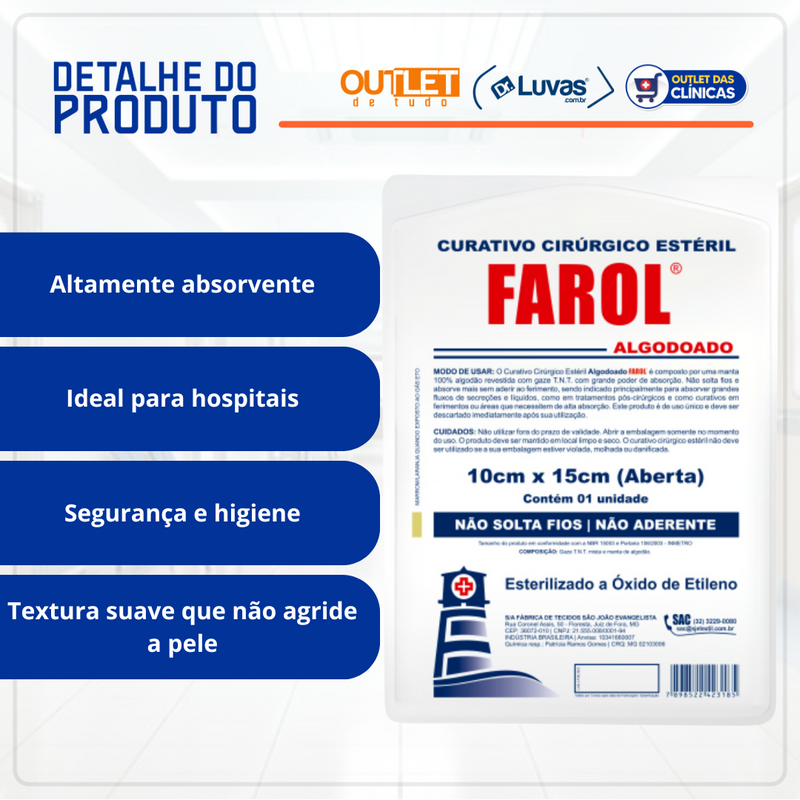 Curativo Algodonado Estéril 10cm x 15cm - Farol
