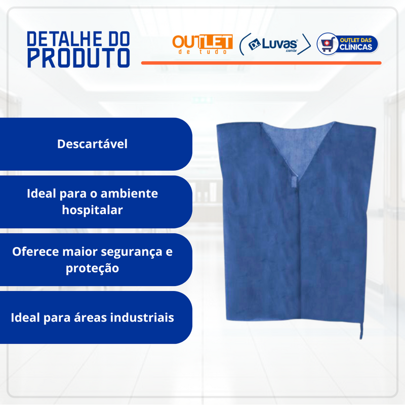 Avental Descartável Azul Sem Manga 30G 10un - Live