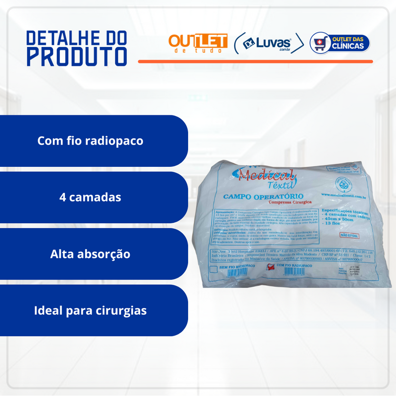 Campo Operatório Estéril Com Raio X 45x50cm 50un - Medical