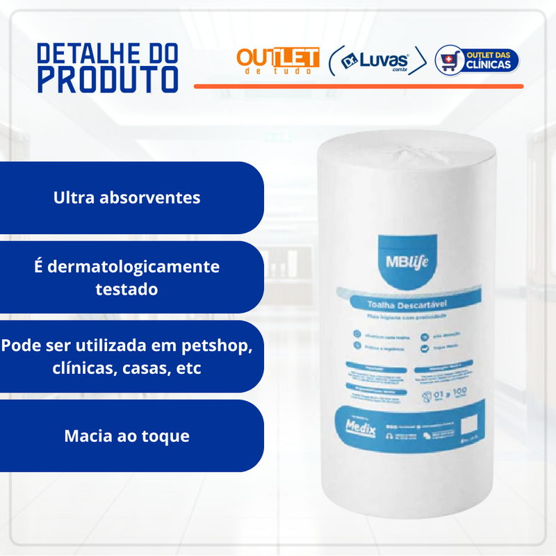Toalha Descartável 44cm Rolo 80m 100un - Medix