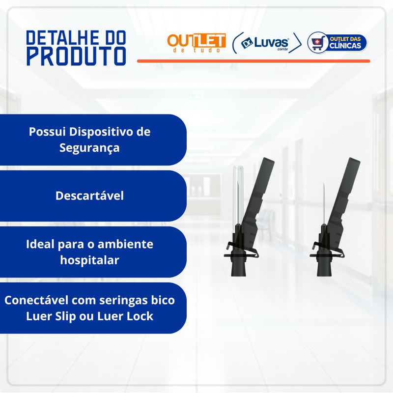 Agulha Com Dispositivo de Segurança 30x0,70mm 22G 100un - Descarpack