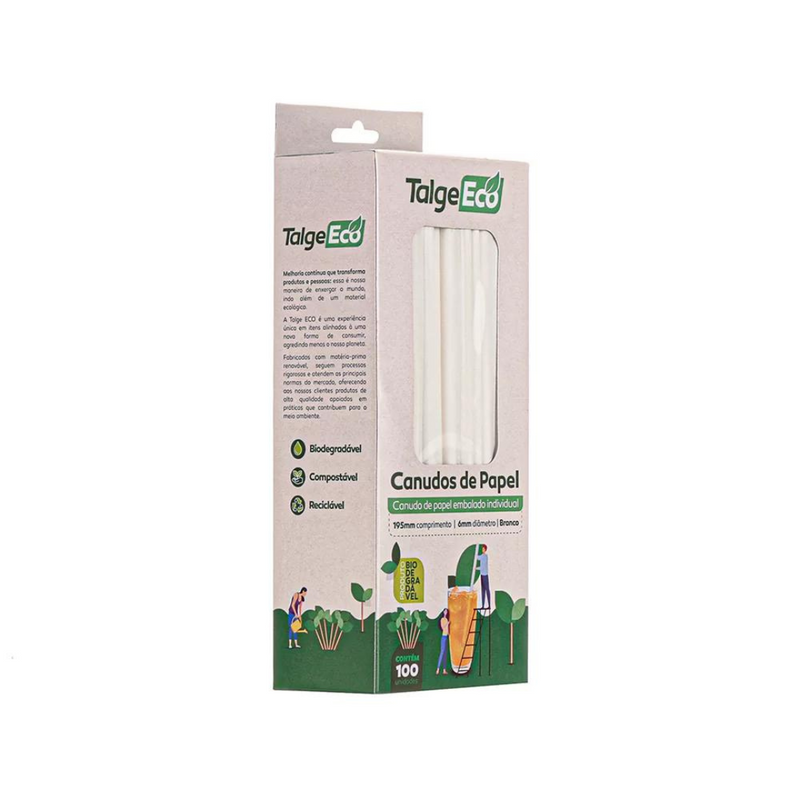 Canudo de Papel Branco 100un - Talge