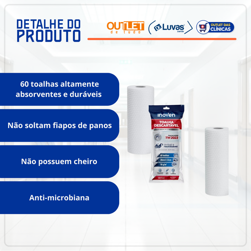 Toalha Wiper TW2023 20 cm x 23 cm 60un - Inoven
