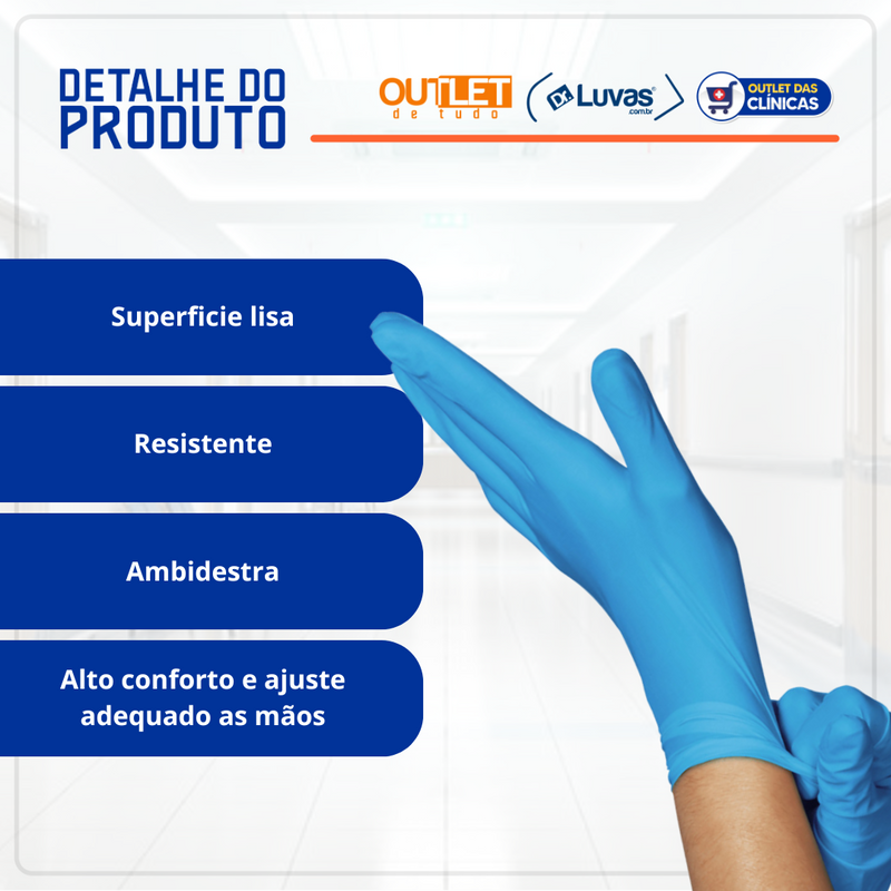 Luva de Procedimento Nitrílica Azul Sem Pó 100un - Nugard