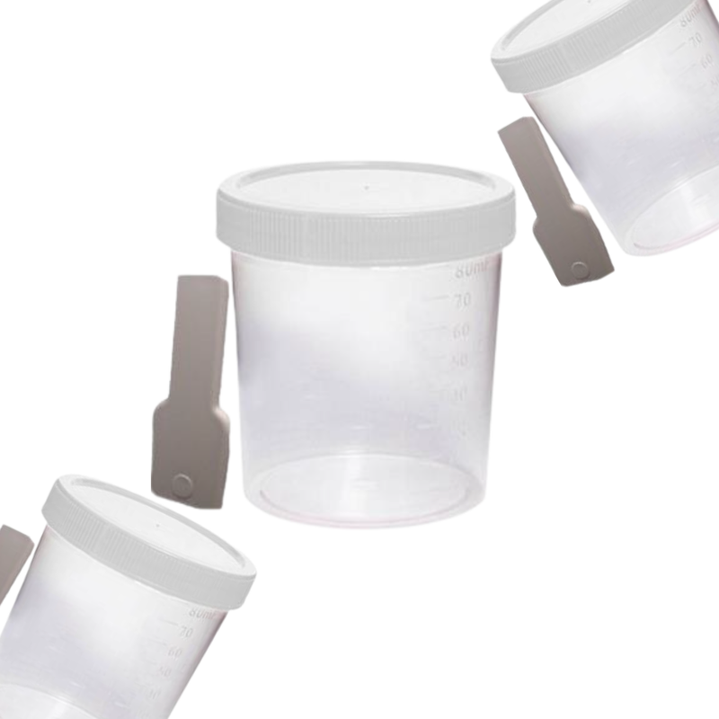 Coletor Transparente Tampa Branca Com Pá 80ml 100un - Firstlab