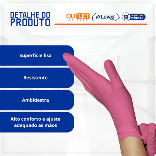 Luva Nitrílica Rosa Sem Pó 100un - Inoven