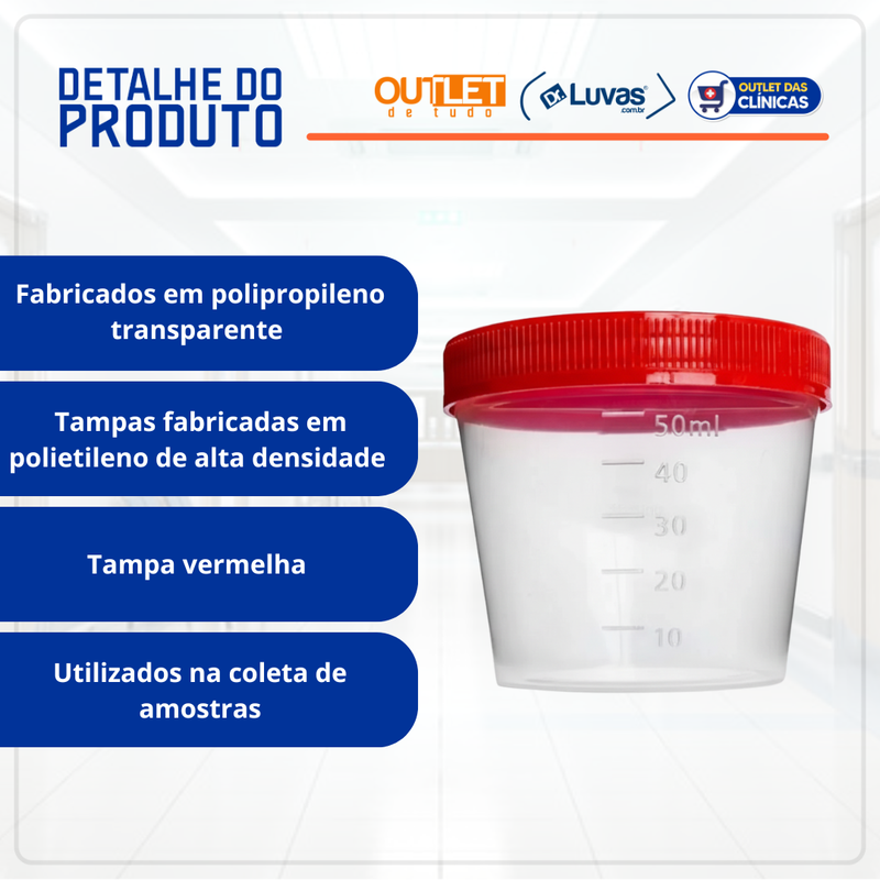 Coletor Estéril Sem Pá Tampa Vermelha 50ml - Firstlab