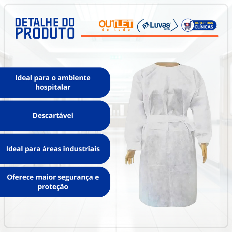 Avental Branco Manga Longa 40g 10un - Lavie