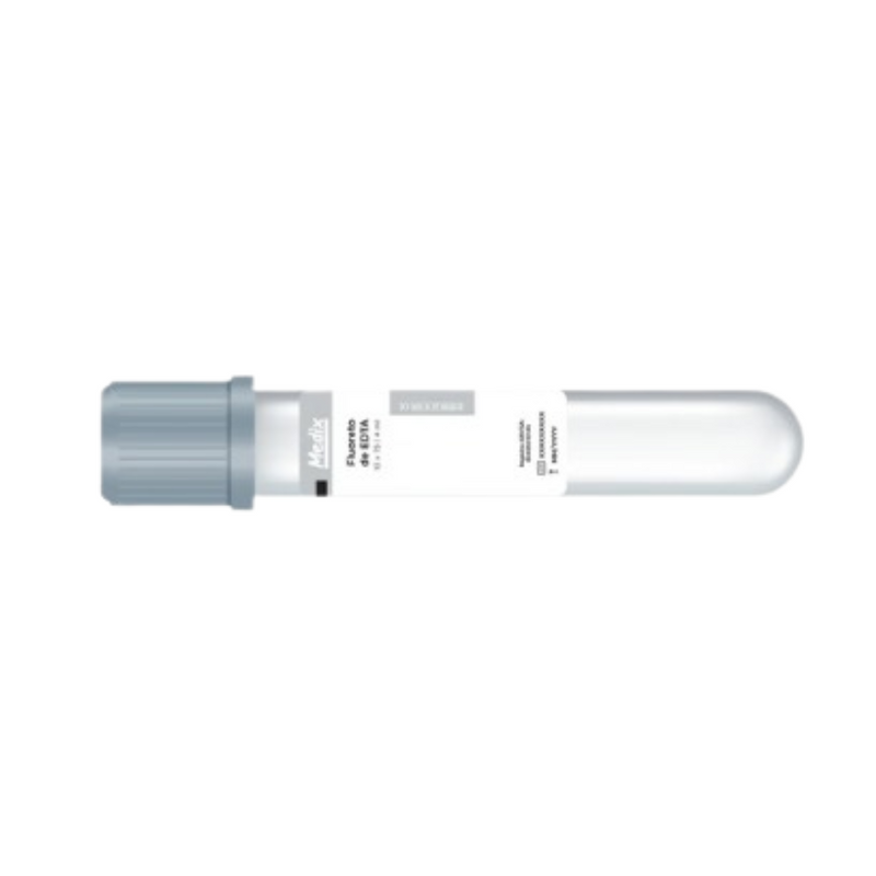 Tubo Coleta Vácuo Fluoreto de EDTA 2ml Tampa Cinza 13x75mm 100un - Medix