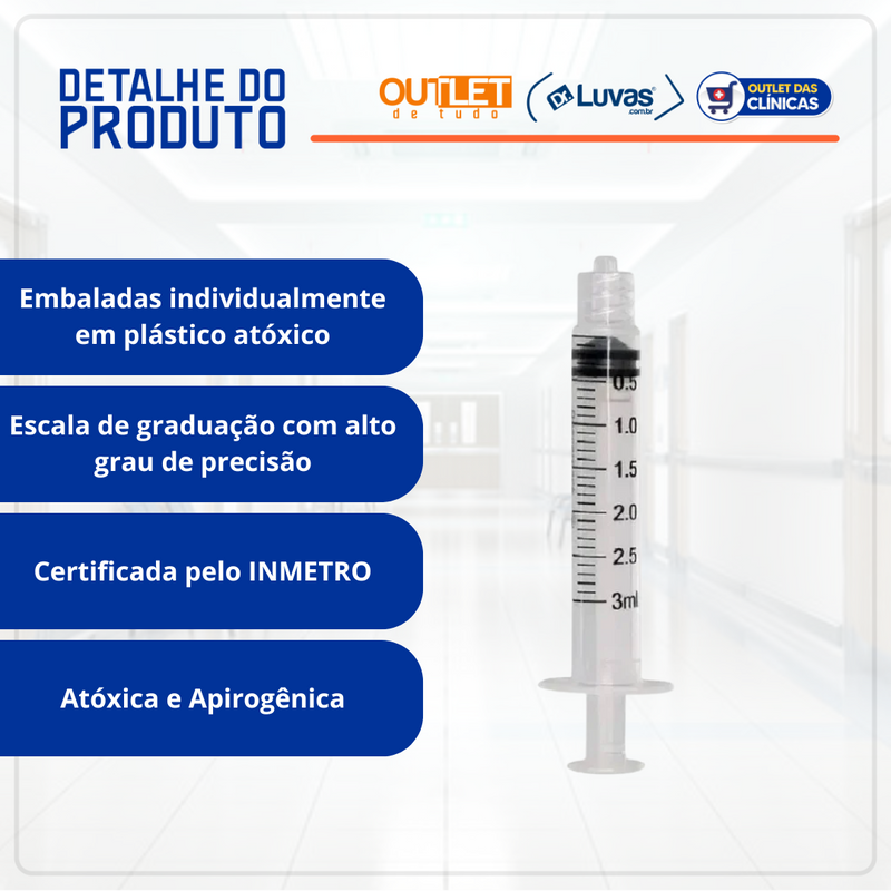 Seringa 3ml Bico Luer Lock 500un - SR