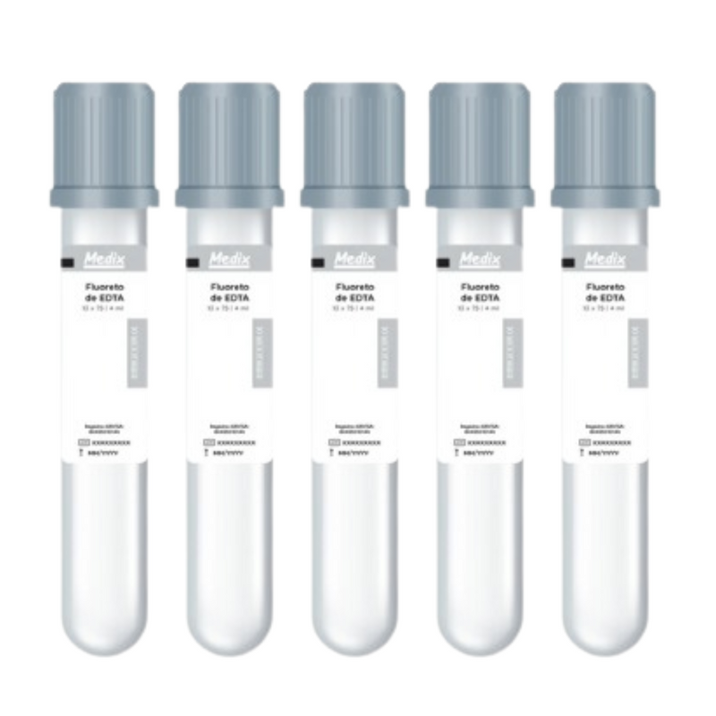 Tubo Coleta Vácuo Fluoreto de EDTA 2ml Tampa Cinza 13x75mm 100un - Medix