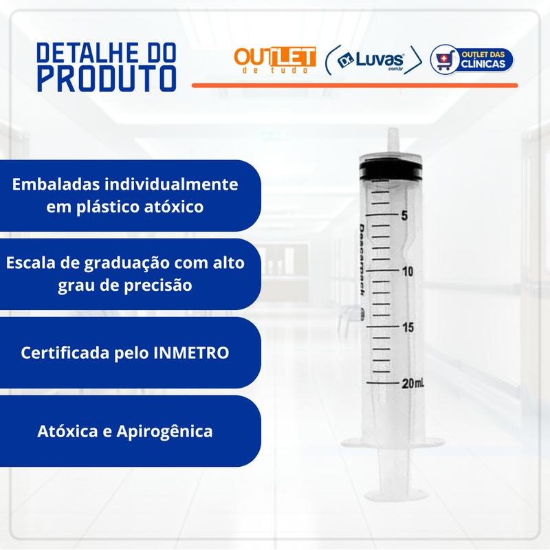 Seringa 20ml com Agulha 25x0,7 50un - Descarpack