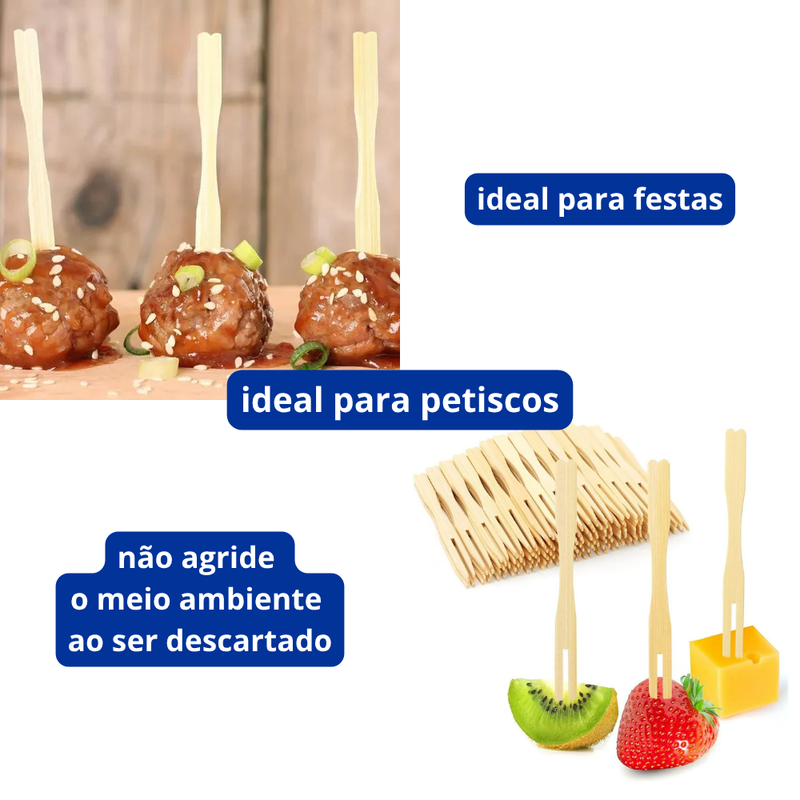 Garfos de Bambu Para Petisco 9cm 100un - Talge