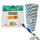 Canudo de Papel Listrado Azul D8mm 19,7cm 100un - Inoven