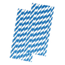 Canudo de Papel Listrado Azul D6mm 19,7cm 100un - Inoven