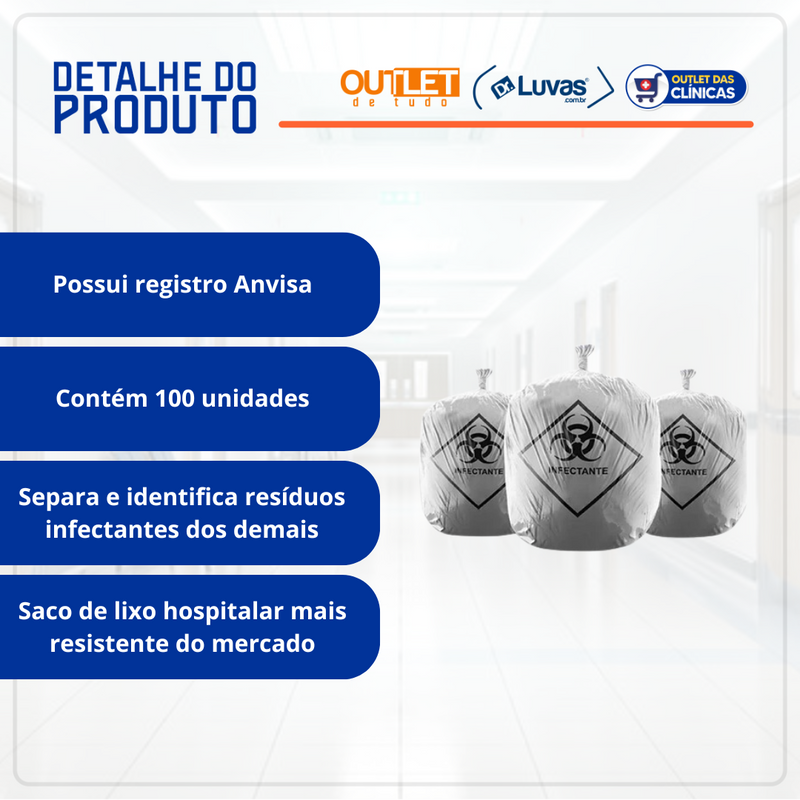 Saco de Lixo Hospitalar 20 Litros 100un - Dr. Luvas