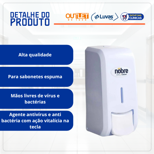 Dispenser Sabão e Álcool Sem Reservatório 800ml Branco New Classic - Nobre