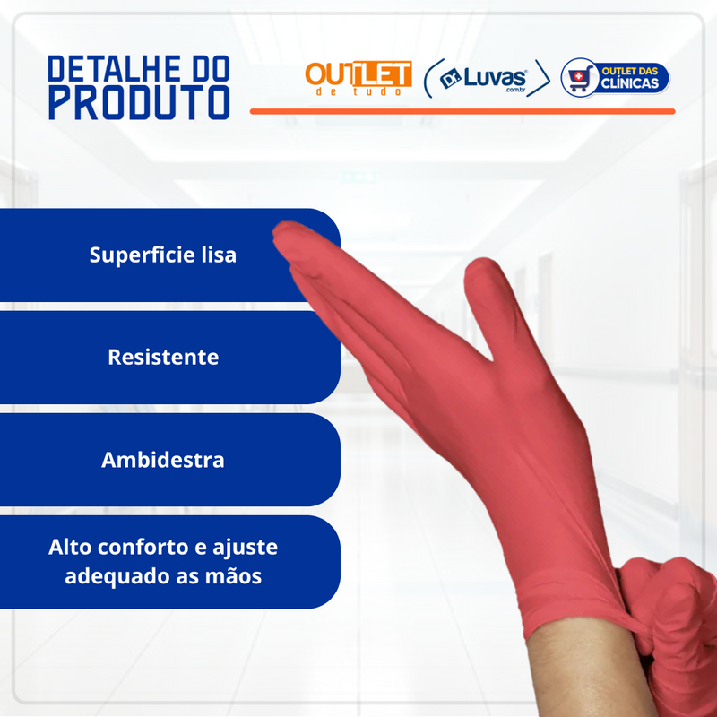 Luva de Procedimento Látex Vermelha Sem Pó 100un - Unigloves
