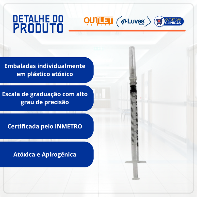 Seringa de Insulina 1ml Agulha Fixa 13x4,5mm - SR