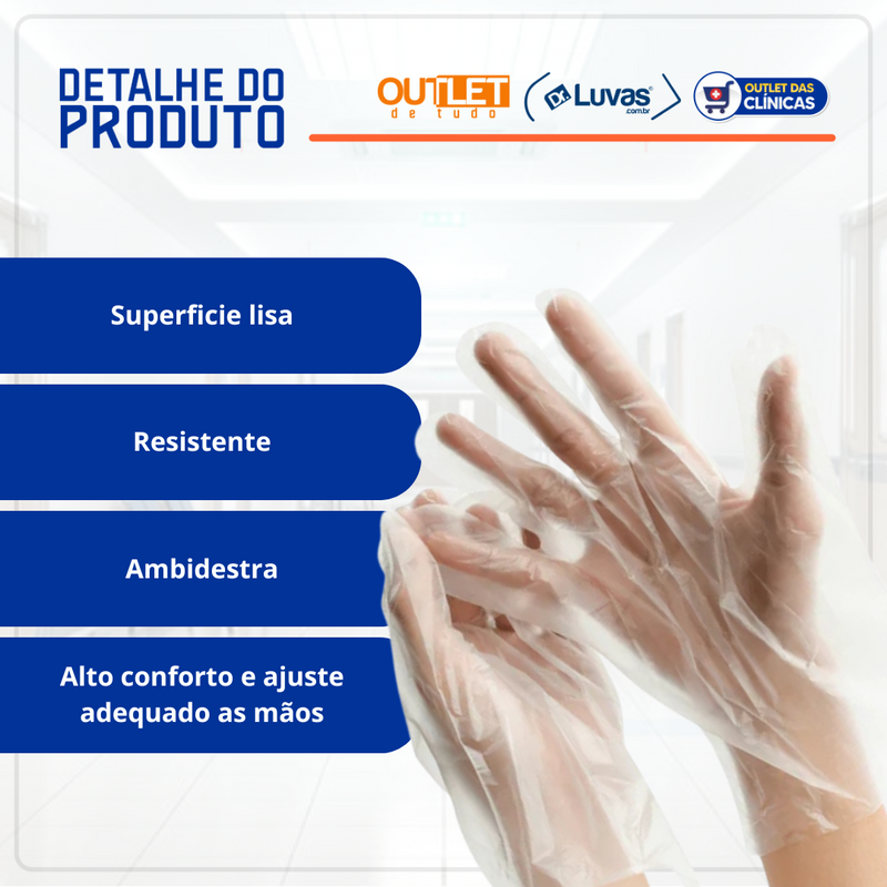 Luva Plástica Estéril 100un - Descarpack