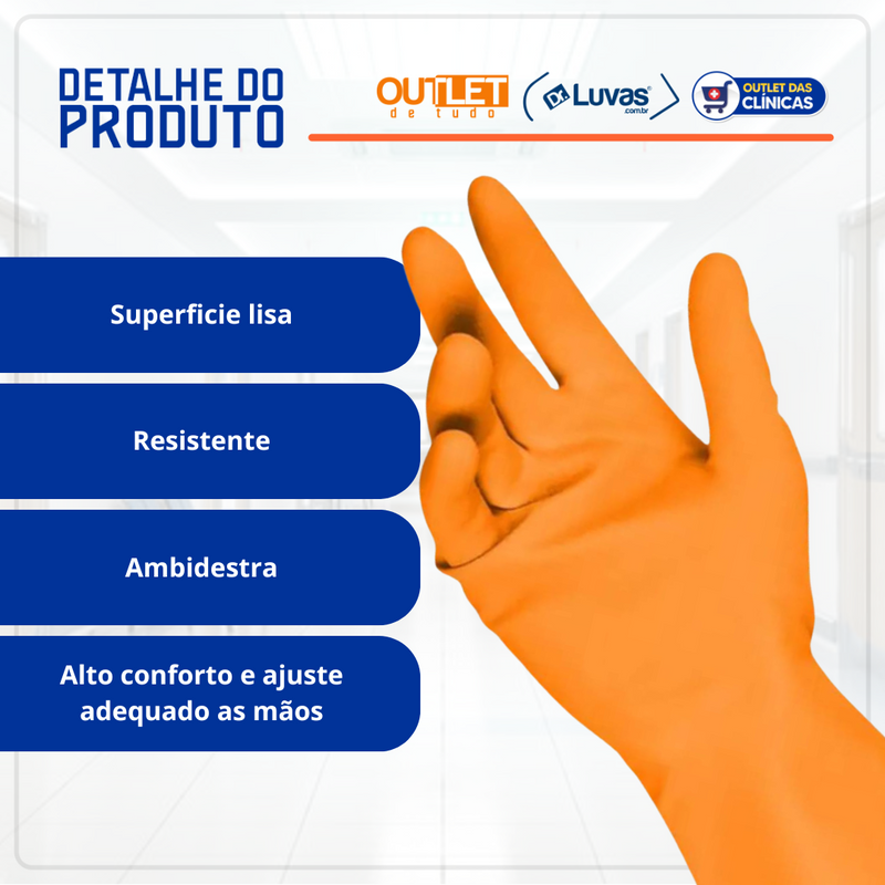 Luva de Látex Laranja Antiderrapante Para Limpeza Talge