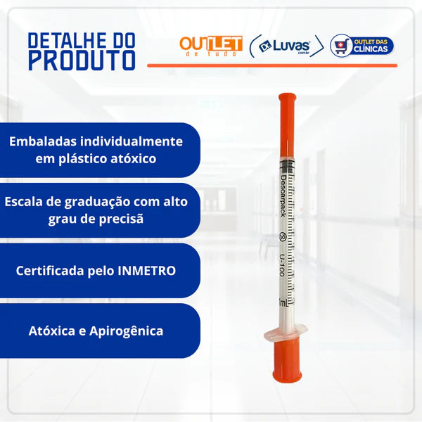 Seringa De Insulina 0,5ml 6x0,25mm 10un - Uniqmed