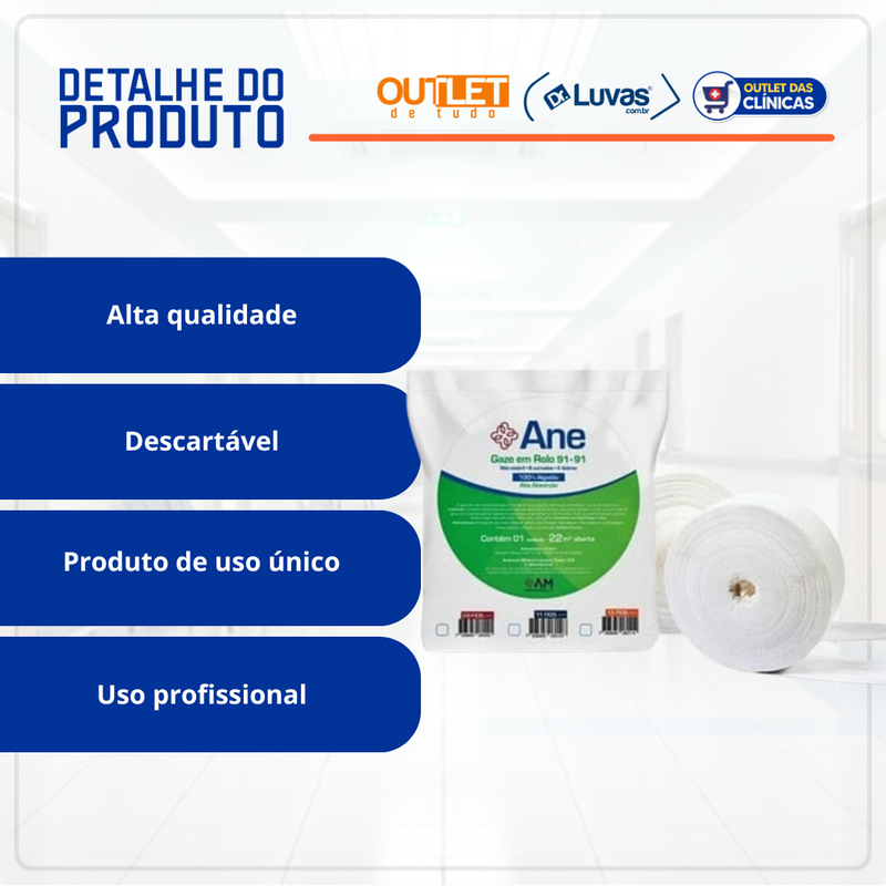 Compressa Gaze em Rolo 13 Fios Não Esteril 50mx45cm - América