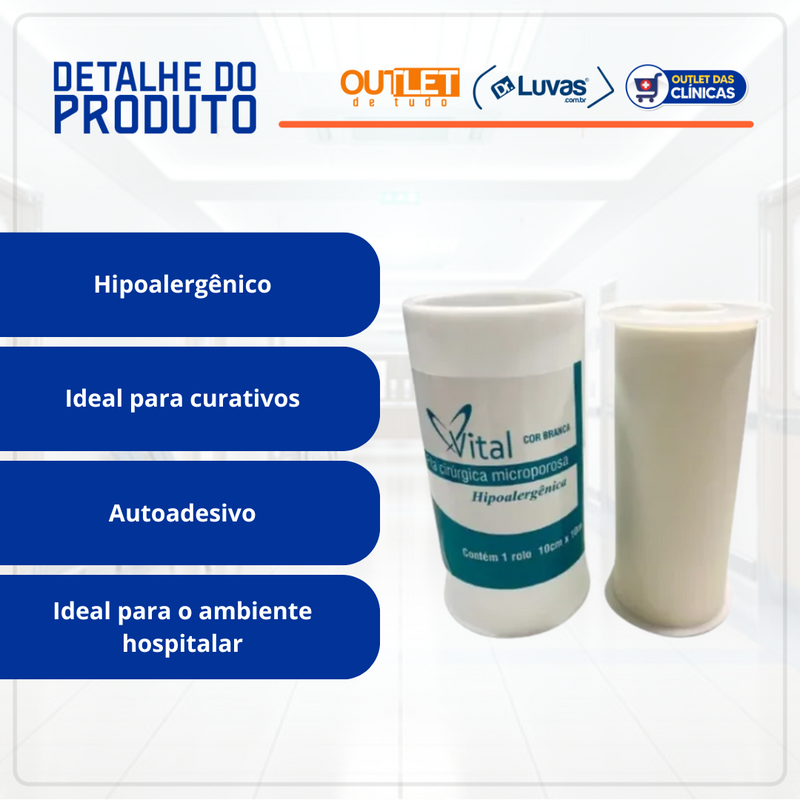 Fita Microporosa 10cm x 10m Branco - Vital