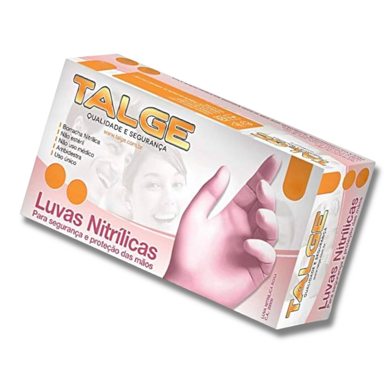 Luva Nitrílica Rosa Sem Pó 100un - Talge