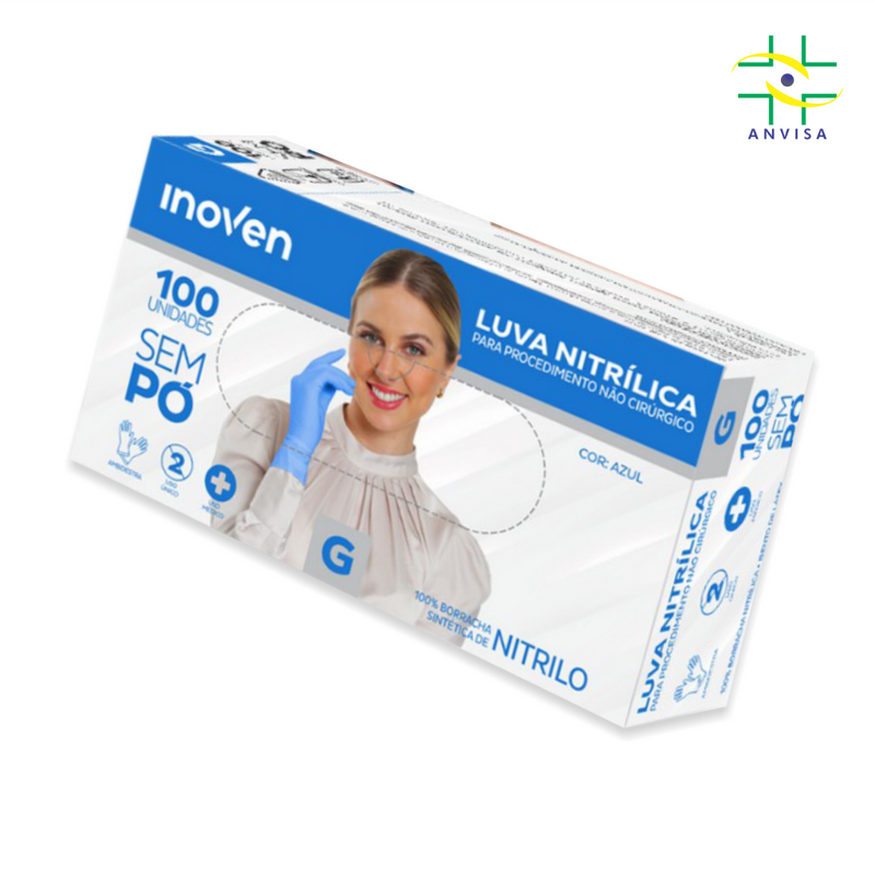 Luva de Procedimento Nitrílica Azul Sem Pó 100un - Inoven