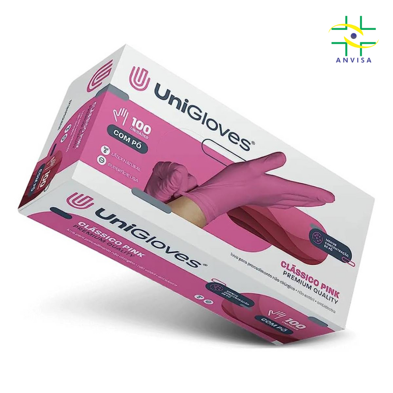 Luva de Procedimento Látex Rosa Com Pó 100un - Unigloves