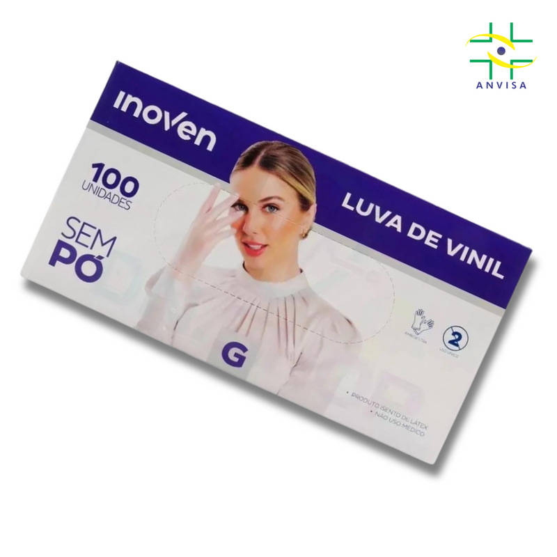 Luva de Procedimento Vinil Sem Pó 100un - Inoven