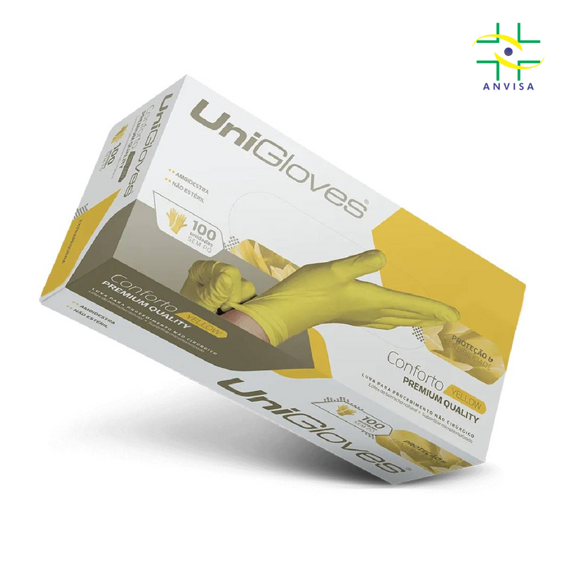 Luva de Procedimento Látex Amarela Sem Pó 100un - Unigloves