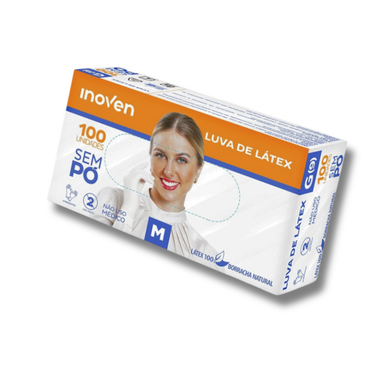 Luva de Látex Branca Sem Pó 100un - Inoven